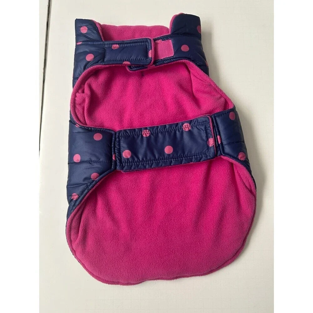 Top Paw Dog Puffer Vest/Jacket Blue & Pink With Polka Dots size M - Picture 2 of 4